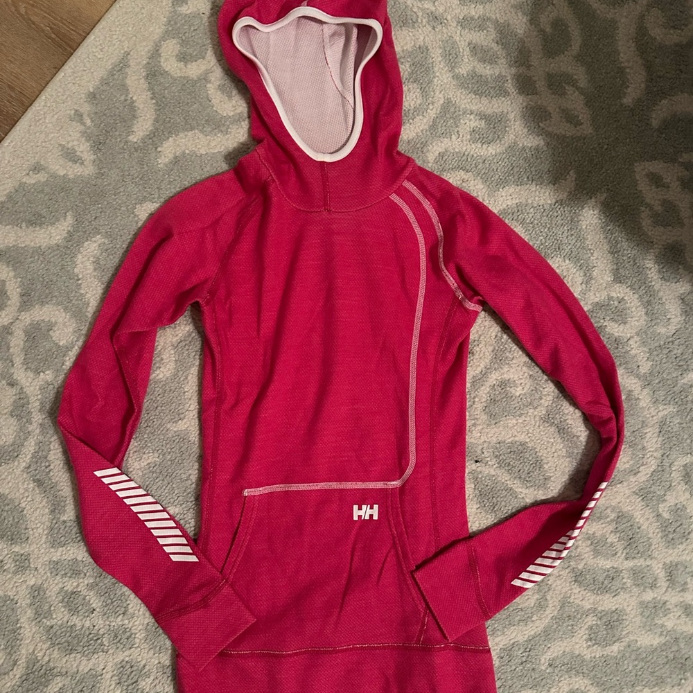 Helly Hansen Fuchsia Merino Hoodie Base Layer with White Details